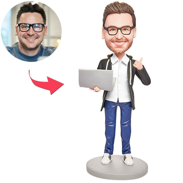 Picture of Custom Bobbleheads: Male Software Engineer with Computer| Personalized Bobbleheads for the Special Someone as a Unique Gift Idea｜Best Gift Idea for Birthday, Christmas, Thanksgiving etc.