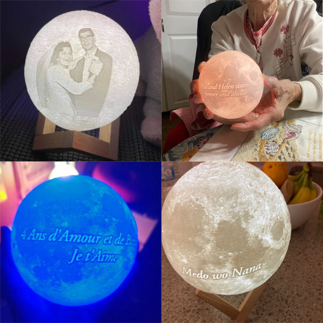 Picture of Personalized 3D Photo Moon Lamp w/ Touch Control for Any Occasions | Customized Moon Lamp w/ Photo & Text | Best Gift Idea for Birthday, Christmas, Valentine's Day etc.