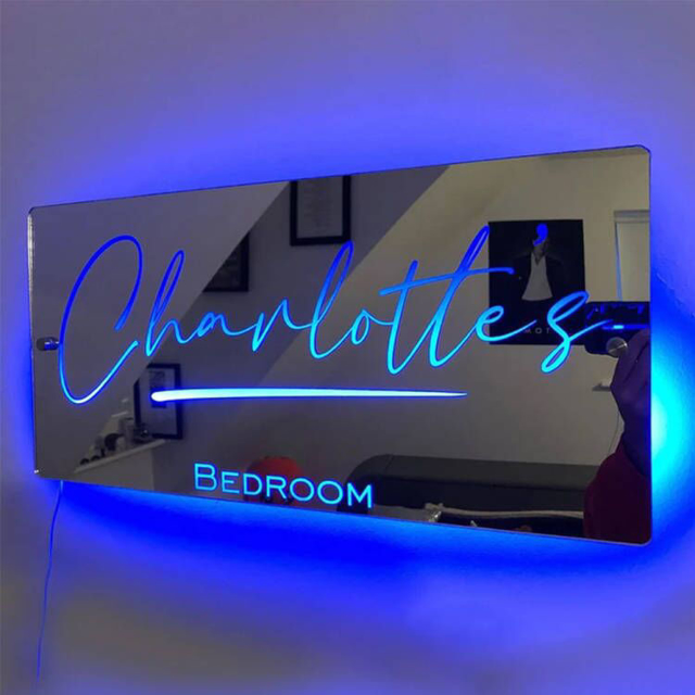 Picture of Personalized Name LED Neon Mirror Sign | Custom Illuminated Name Mirror Sign | Coolest Bedroom Decoration or Party Decoration Idea