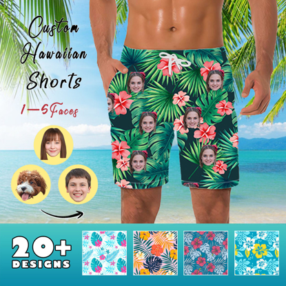 Picture of Custom Photo Face Hawaiian Beach Shorts for Man - Personalized Photo Face Hawaiian Shorts for Man and Boys - Beach Party Shorts as Best Holiday Gift