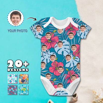 Picture of Custom Hawaiian Style Baby Body Suits - Personalized Face Photo Short-Sleeve Baby Suits - Custom Face Photo Baby Clothing as Baby Shower Gifts