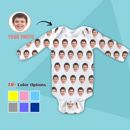 Picture of Customized Photo Face Baby Clothing - Face Photo Long-Sleeve Baby Suits - Custom Face Photo Baby Suits - Baby Body Suits as Baby Shower Gift