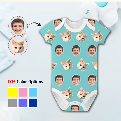 Picture of Customized Baby Clothing with Human and Pet Faces - Personalized Baby short-sleeve Body Suits - Customized Multiple Avatar Baby Bodysuits - Best Gifts for Newborns