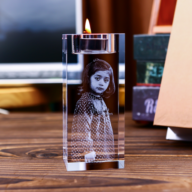 Picture of Custom Photo 3D Laser Crystal Candlestick | Personalized 3D Photo Laser Crystal | Best Gift for Birthday Wedding or Christmas etc.