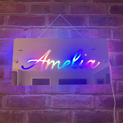 Picture of Personalized Name LED Neon Mirror | Customized Illuminated Name Mirror Sign | LED Customized Neon Lighting Bedroom Sign | Best Bedroom Decoration Idea