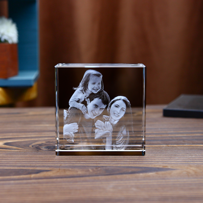 Picture of Custom Photo 3D Laser Crystal Square Straight Line | Personalized 3D Photo Laser Crystal | The Best Unique Gift for Birthday Wedding Christmas etc.