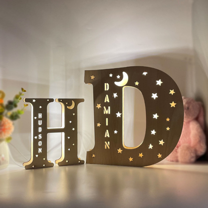 Picture of Personalized Letter Night Light for Wall Decor or Desk | Best Gift For Loved Ones | Custom Wooden Engraved Name Night Light 26 Letters Style