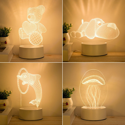 Picture of 3D Illusion LED Night Lights in Various Shapes | Heart Worming Gift | Best Gift For Child On birthday or Christmas