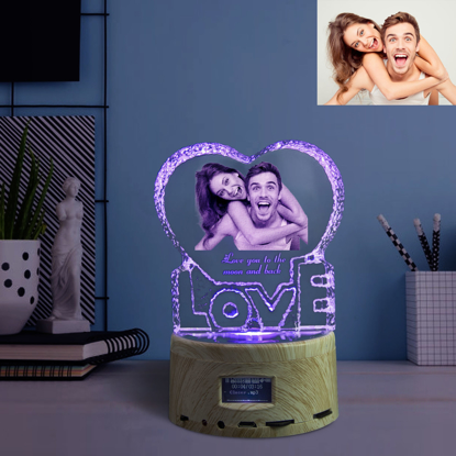 Picture of Custom Crystal Photo  Bluetooth Music Box Light Base For Loved One | Personalized Crystal Photo | Unique Gift for Wedding Christmas etc.