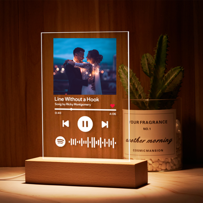 Picture of Customized Photo Night Light With Scannable Acrylic Song Plaque | Personalized Song Album Cover Night Light for Music Lovers | Best Gift for Christmas, Anniversary or Birthday