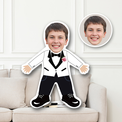 Picture of Personalized 3D Face Photo Mini Pillow | Customized Face Mini Doll | Unique Personalized Bridegroom Suit With Bow Tie Pillow Toy