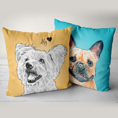 Picture of Personalized Pet Portrait Pillow w/ Illustration for Your Lovely Dog or Cat | Portrait Pet Photo Pillow Ideal for Home Decor