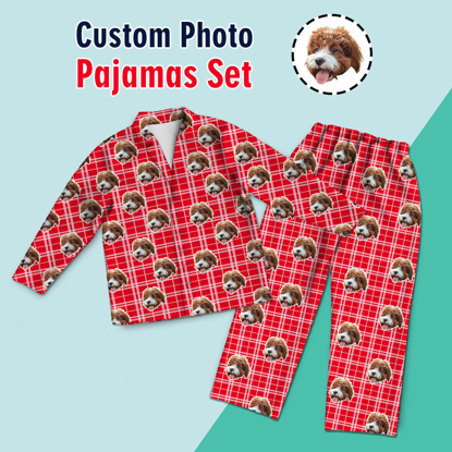 Picture of Customized Photo Pajamas | Customized Photo Red Plaid Pajamas | Customized Casual Home Pajamas Set