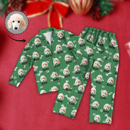 Picture of Customized Photo And Text Pajamas | Customized Dog Photo Pajamas | Customized Casual Home Pajamas Set With Dog Paws And Bones