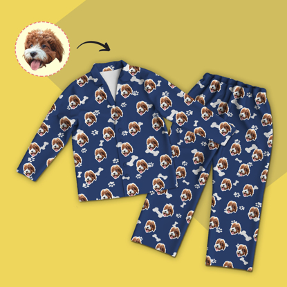 Picture of Custom Photo Pajamas | Custom Dog Photo Pajamas | Custom Photo Family Pajamas Set With Dog Bones