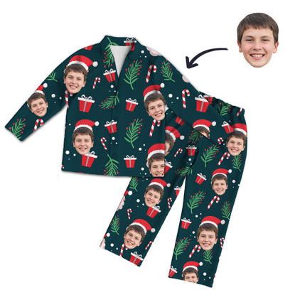 Picture of Customized Face Pajamas | Customized Creative Photo Pajamas | Customized Green Christmas Style Pajamas Set