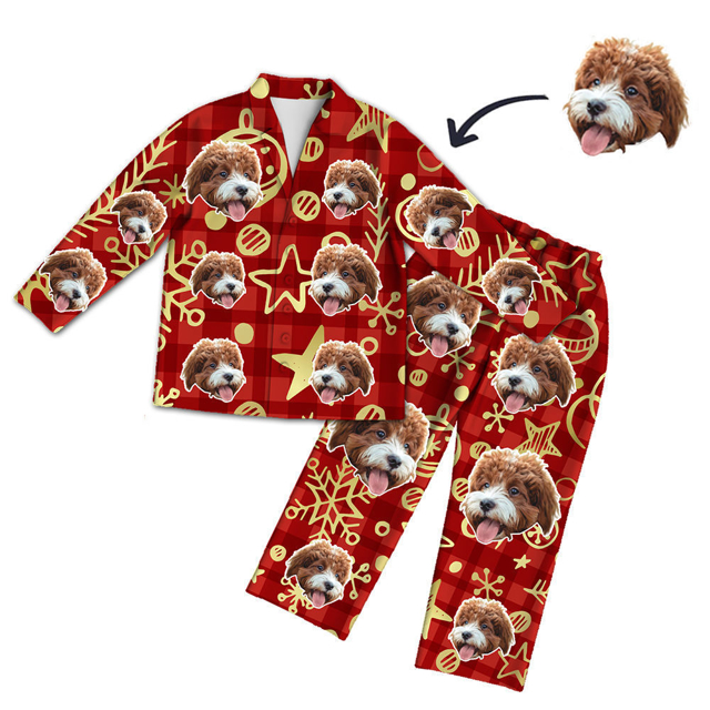 Picture of Customized Face Pajamas | Customized Photo Red Pajamas | Customized Pet Photo Red Christmas Style Pajamas Set