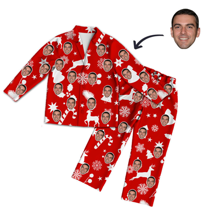 Picture of Customized Face Pajamas | Customized Photo Red Pajamas | Customized Avatar Photo Red Christmas Style Pajamas Set