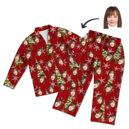 Picture of Customized Face Pajamas | Customized Photo Red Pajamas | Customized Avatar Red Christmas Style Pajamas Set