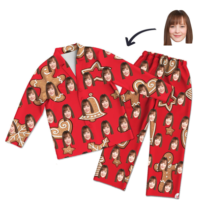 Picture of Customized Face Pajamas | Customized Photo Red Pajamas | Customized Avatar Photo Christmas Cookie Style Red Pajamas Set