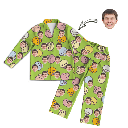 Picture of Customized Face Pajamas | Personalized Photo Green Pajamas | Customized Photo Halloween Cute Skull Pajamas Set