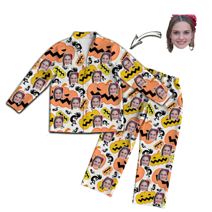 Picture of Custom Face Pajamas | Custom Avatar Photo Pajamas | Custom Photo Halloween Pumpkin Pajamas Set