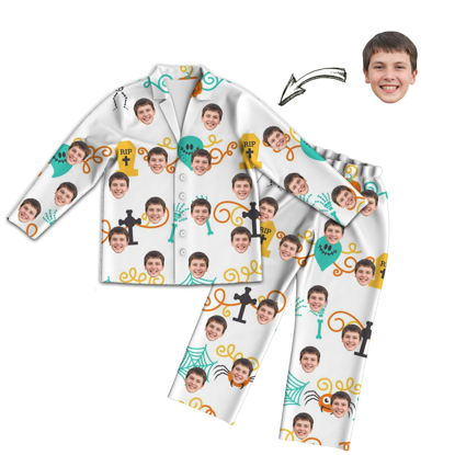 Picture of Customized Face Pajamas | Personalized Avatar Photo White Pajamas | Customized Photo Halloween Style Pajamas Set