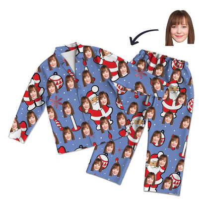 Picture of Custom Face Pajamas | Personalized Photo Purple Pajamas | Custom Face Photo Purple Christmas Style Santa Pajamas Set