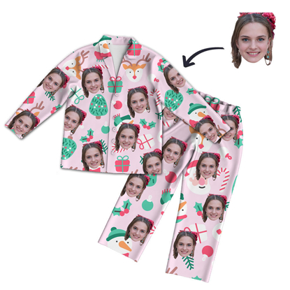 Picture of Custom Face Pajamas | Personalized Photo Pink Pajamas | Custom Face Photo Christmas Style Pink Pajamas Set