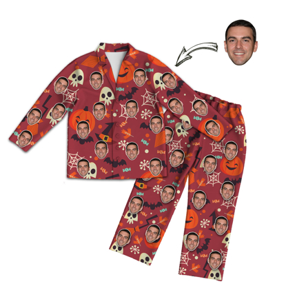 Picture of Customized Face Pajamas | Personalized Photo Red Pajamas | Customized Face Photo Halloween Style Red Pajamas Set