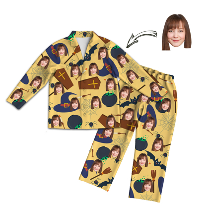 Picture of Custom Face Pajamas | Personalized Photo Yellow Pajamas | Custom Face Photo Halloween Style Yellow Pajamas Set