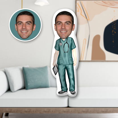 Picture of Personalized 3D Face Photo Mini Pillow | Customized Face Mini Doll | Handsome Doctor Pillow Doll