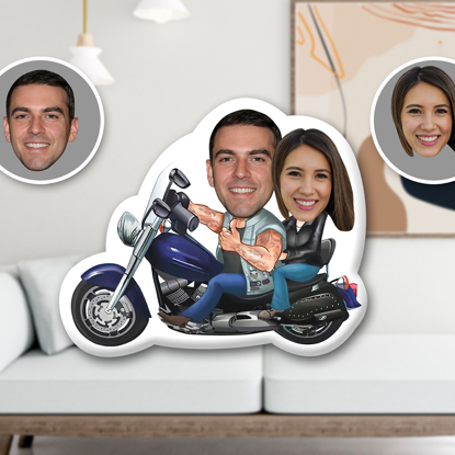 Picture of Personalized 3D Face Photo Mini Pillow | Custom Face Double Mini Dolls | Handsome Motorcycle Styled Couple Pillow Dolls