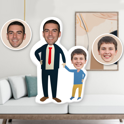 Picture of Personalized 3D Face Photo Mini Pillow | Custom Face Double Mini Dolls | Cute Father and Son Shaped Double Pillow Dolls