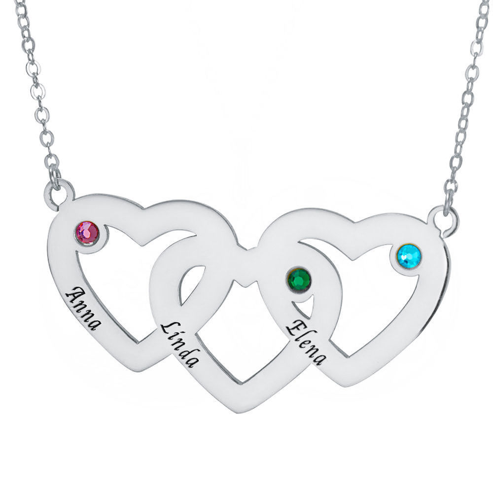 925 Sterling Silver Three Intertwined Hearts Birthstone Name Necklace ...