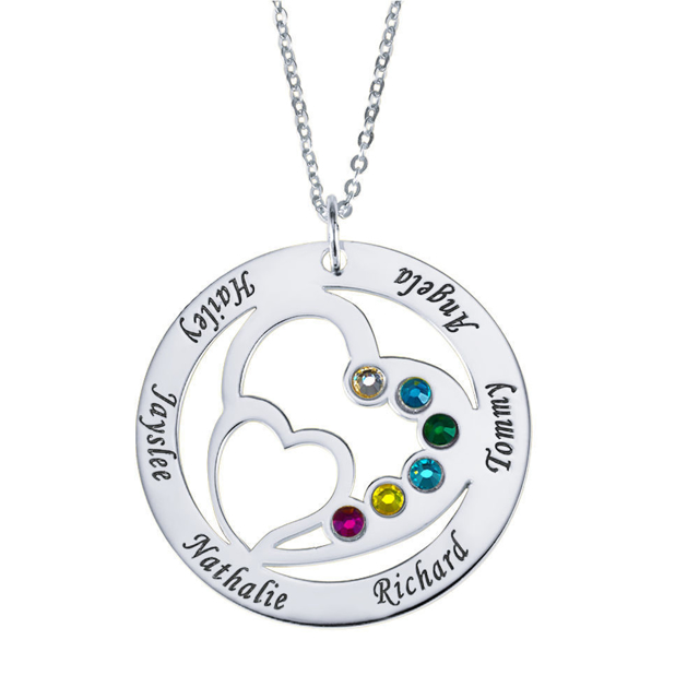 Picture of 925 Sterling Silver Personalized Heart in Heart Birthstone Name Necklace | Best Mothers' Day Gift