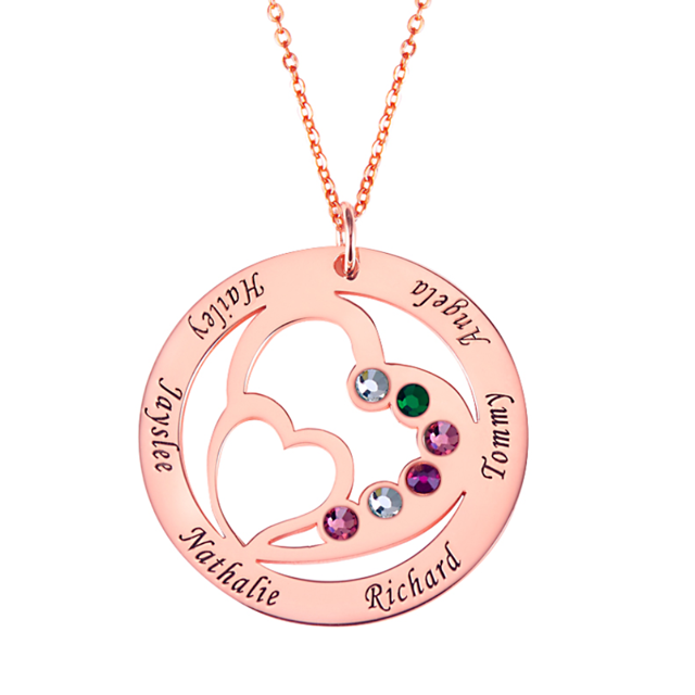 Picture of 925 Sterling Silver Personalized Heart in Heart Birthstone Name Necklace | Best Mothers' Day Gift