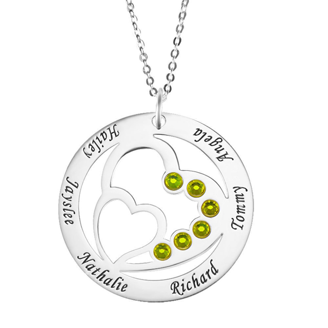 Picture of 925 Sterling Silver Personalized Heart in Heart Birthstone Name Necklace | Best Mothers' Day Gift