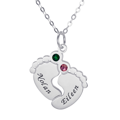 Picture of 925 Sterling Silver Personalized Baby Feet Necklace with Birthstones | Best Mothers' Day, Birthday Gift