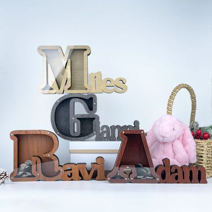 Picture of Personalized Wooden Name Piggy-Bank for Kids | Boys Girls' Large Piggy Banks | Transparent Money Saving Box | Best Birthday and Christmas Gift