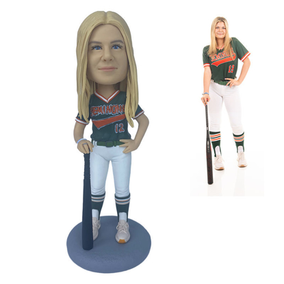 Picture of Custom Bobbleheads: Bassball player girl | Personalized Head to Toe Customization Bobblehead for Your Special Someone as a Unique Gift Idea