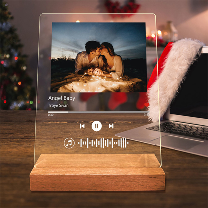 Picture of Customized Photo Night Light With Scannable Acrylic Song Plaque | Multiple Wooden bases Available | Unique Gift For Music Lovers | Best Gift for Christmas, Anniversary or Birthday