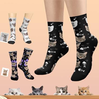 Picture of Customized Cat Head Photo Socks | Personalized Cat Photo Socks | Customized Cat Head Photo Socks In Various Styles