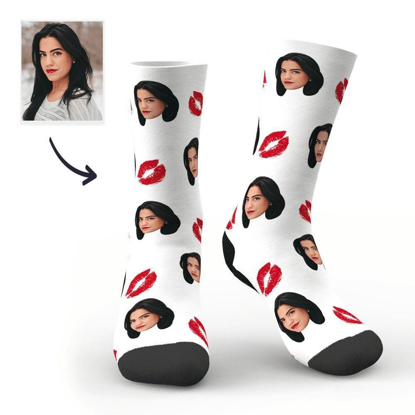 Picture of Customized Photo Socks | Personalized Photo Socks | Customized Photo Red Lip Socks