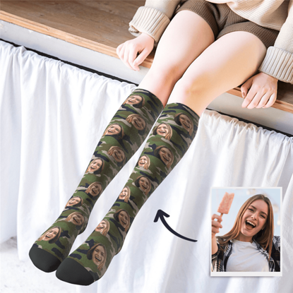 Picture of Customized Avatar Socks | Personalized Photo Socks | Personalized Photo Camouflage Thigh Socks