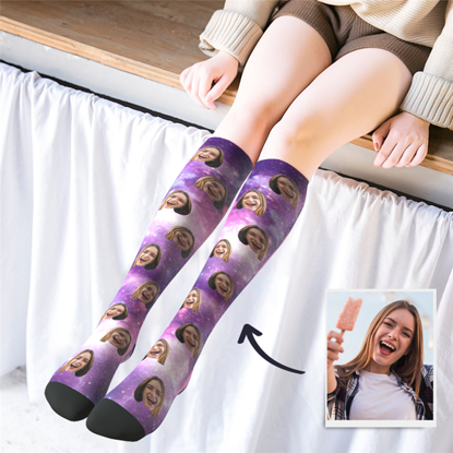 Picture of Customized Avatar Socks | Personalized Photo Socks | Personalized Photo Galaxy Print Knee Socks