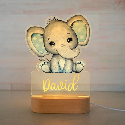 Picture of Custom Name Night Light for Kids | Personalized Cartoon Blue Elephant Night Light with LED Lighting | Best Birthday, Christmas Gift