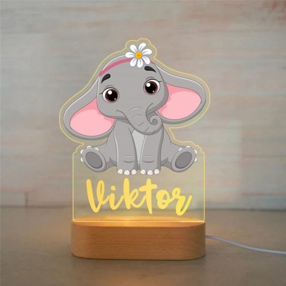 Picture of Custom Name Night Light for Kids | Personalized Cartoon Flower Elephant Night Light with LED Lighting | Personalized It With Your Kid's Name