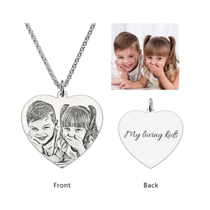 Picture of Engraved Heart Photo Pendant Necklace In 925 Sterling Silver | Custom For Your Loved Ones | Gift For Valentine's Day, Anniversary And Family Members