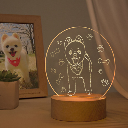 Picture of Custom Wooden Round Base 3D Night Lamp For Lovely Pet | Gift For Family Members, Christmas